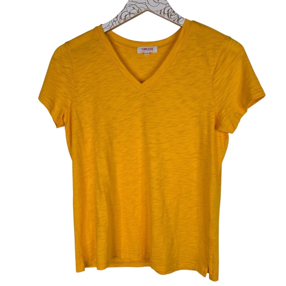 GOLDIE Shirt Womens XS Yellow Pima Cotton Slub V Neck Tee Top Lightweight Jersey